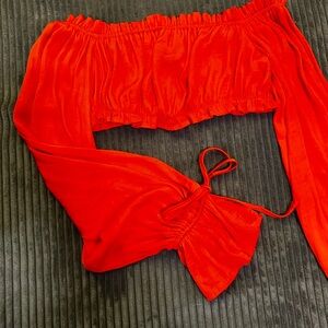 Off the Shoulder Red Bandeau Top